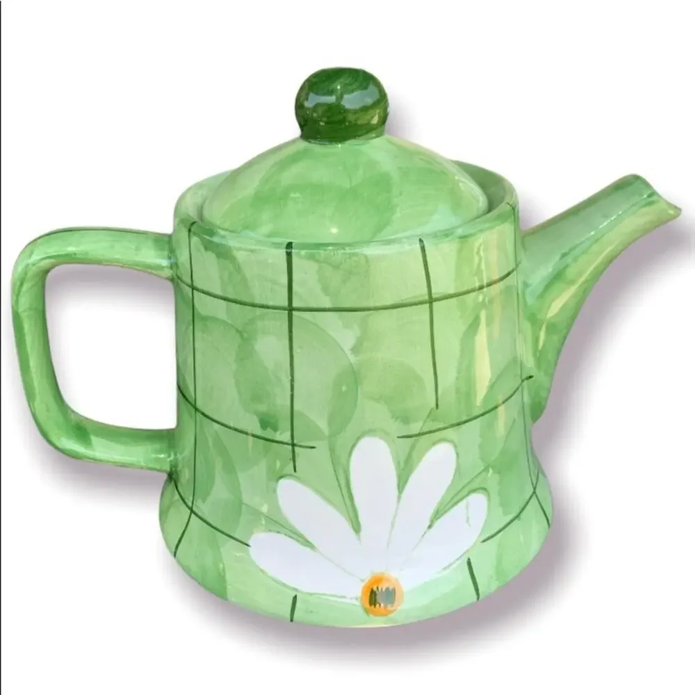 Vintage Green Sunflower Ceramic Teapot